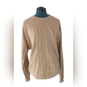 Vtg IZOD Fall Cozycore 100% Cotton Tan Stripe Sweater Pullover Sz L